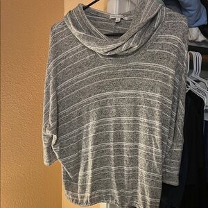 Green Envelope Gray and White Striped Cowl Neck Sweater